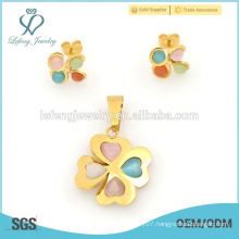 Fashion style photo locket & clover earring jewelry set wholesale
